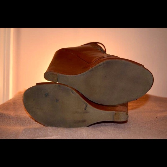 Cognac Lace-up Wedges w/ Pyramid Stud Detailing - Picture 5 of 8